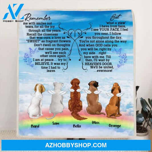 Custom Personalized Memorial Pets Fleece Blanket/Quilt Blanket - Upto 7 Pets - Memorial Gift For Dog Lovers/Cat Lovers - Remember me with smiles not tears- AXSIO5
