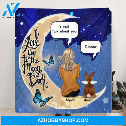 Custom Personalized Memorial Rabbit Quilt/Fleece Blanket - Upto 4 Rabbits - Memorial Gift For Rabbit Lovers - I Love You To The Moon & Back
