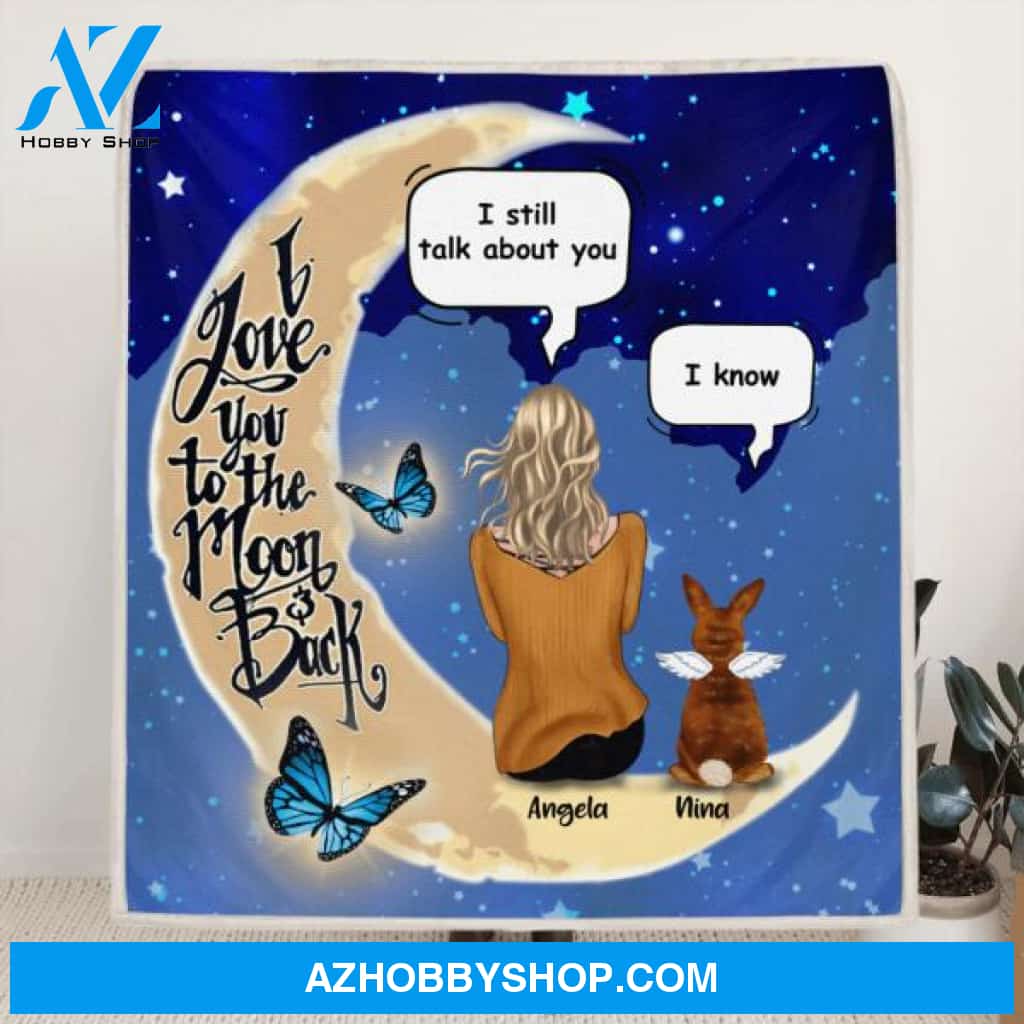 Custom Personalized Memorial Rabbit Quilt/Fleece Blanket - Upto 4 Rabbits - Memorial Gift For Rabbit Lovers - I Love You To The Moon & Back