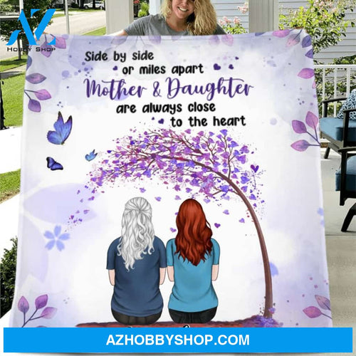 Custom Personalized Mom And Daughter Quilt/Fleece Blanket - Gift Idea For Mother's Day With Upto 4 Daughters - Side By Side Or Miles Apart, Mother & Daughter Are Always Close To The Heart
