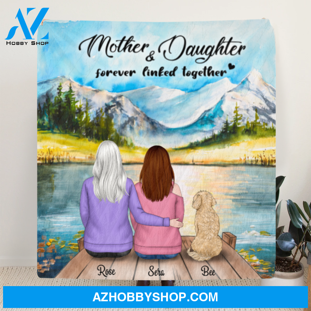 Custom Personalized Mother and Daughter Quilt Blanket - Mother, 1 Daughter, 1 Pet - Mother And Daughter Forever Linked Together - RDBLQY