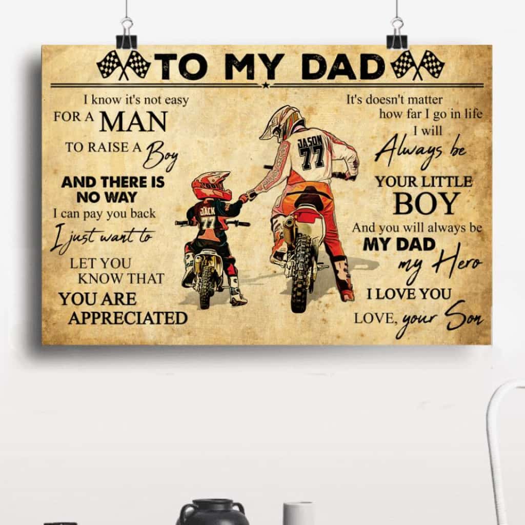 Custom Personalized Motocross Poster, Canvas with custom Name, Number & Appearance, Vintage Style, Dirt Bike Gifts To Dad NTB0221B01DP