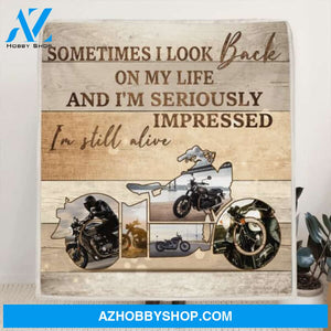 Custom Personalized Motorcycle Quilt/Fleece Blanket - Best Gift For Motorcycle Lovers - Sometimes I Look Back On My Life