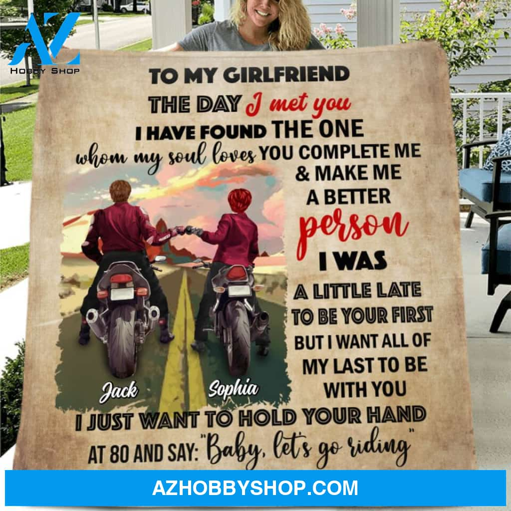 Custom Personalized Motorcycle Couple Quilt/Fleece Blanket - Gift Idea For Couple - To My Girlfriend