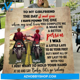 Custom Personalized Motorcycle Couple Quilt/Fleece Blanket - Gift Idea For Couple - To My Girlfriend