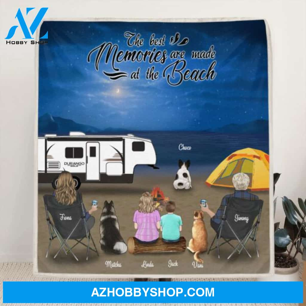 Custom Personalized Night Camping At Beach Fleece/ Quilt Blanket - Whole Family Upto 2 Kids 3 Pets - R8SZGQ