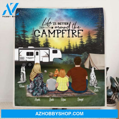Custom Personalized Night Camping Fleece Blanket/Quilt Blanket - Camping Family/Couple Full Options Upto 3 Kids and 3 Dogs - Fill Your Life With Adventure - NIMLQ4