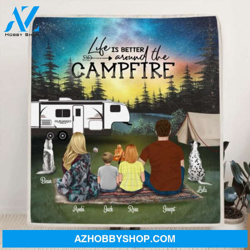 Custom Personalized Night Camping Fleece Blanket/Quilt Blanket - Camping Family/Couple Full Options Upto 3 Kids and 3 Dogs - Fill Your Life With Adventure - NIMLQ4