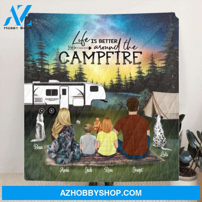 Custom Personalized Night Camping Fleece Blanket/Quilt Blanket - Camping Family/Couple Full Options Upto 3 Kids and 3 Dogs - Fill Your Life With Adventure - NIMLQ4