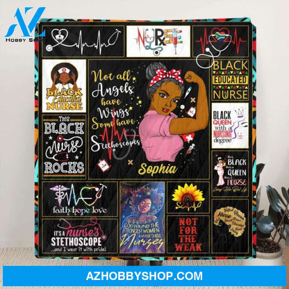 Custom Personalized Nurse Quilt/Single Layer Fleece Blanket - Gift Idea For Nurse - Not All Angels Have Wings, Some Have Stethoscopes