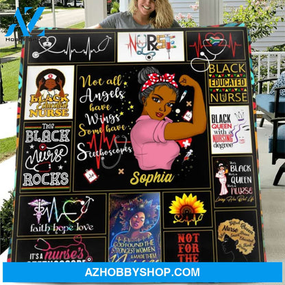 Custom Personalized Nurse Quilt/Single Layer Fleece Blanket - Gift Idea For Nurse - Not All Angels Have Wings, Some Have Stethoscopes