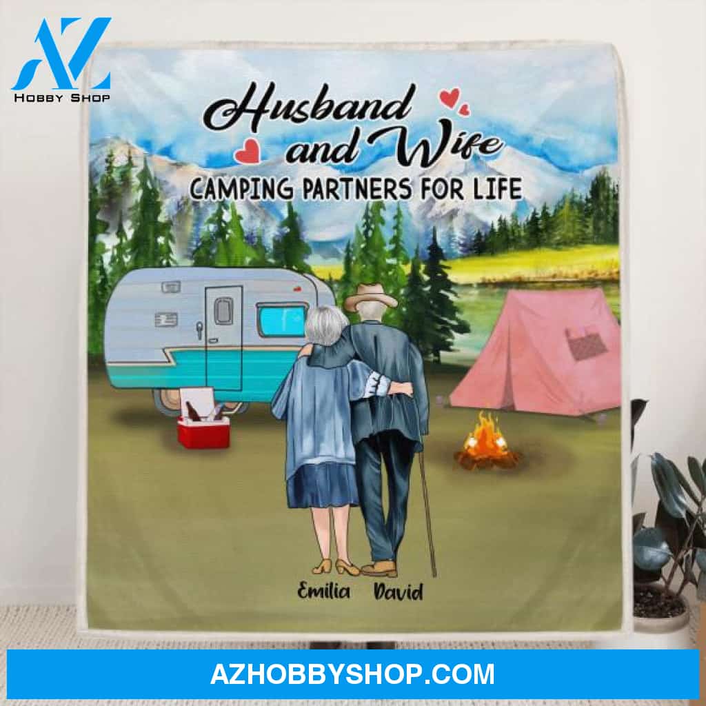 Custom Personalized Old Couple Camping Quilt/ Fleece Blanket - Gift For Couple - Husband And Wife Camping Partners For Life