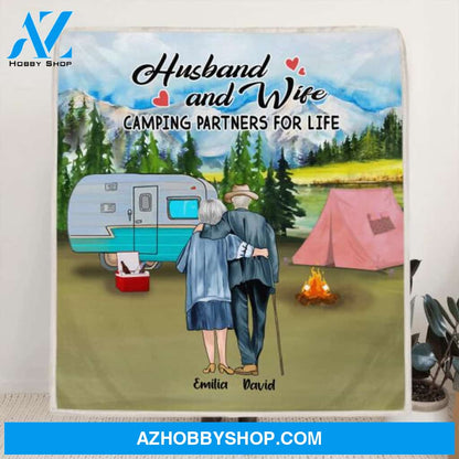 Custom Personalized Old Couple Camping Quilt/ Fleece Blanket - Gift For Couple - Husband And Wife Camping Partners For Life