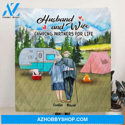 Custom Personalized Old Couple Camping Quilt/ Fleece Blanket - Gift For Couple - Husband And Wife Camping Partners For Life