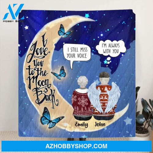 Custom Personalized Old Couple Memorial Quilt/ Fleece Blanket - Memorial Gift For Couple - I Love You To The Moon & Back