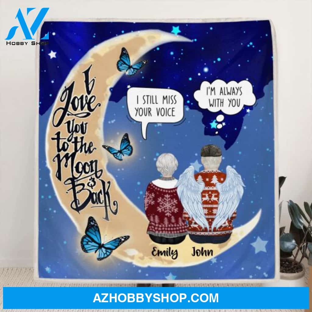 Custom Personalized Old Couple Memorial Quilt/ Fleece Blanket - Memorial Gift For Couple - I Love You To The Moon & Back