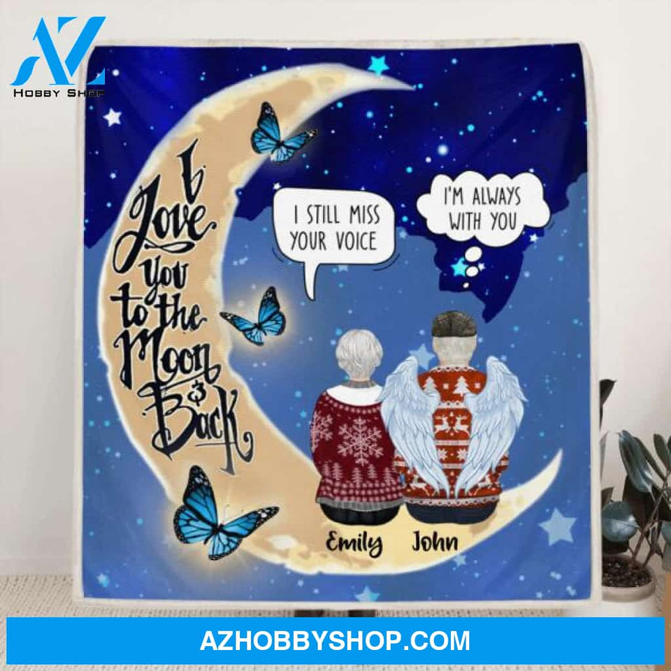 Custom Personalized Old Couple Memorial Quilt/ Fleece Blanket - Memorial Gift For Couple - I Love You To The Moon & Back