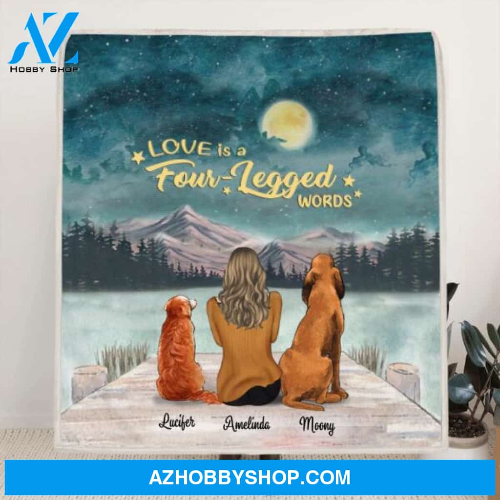 Custom Personalized Pets Mom Quilt/ Fleece Blanket - Mom With Upto 5 Pets - Best Gift For Cat Lovers, Dog Lovers - Love Is Four-Legged Words - FD19NO