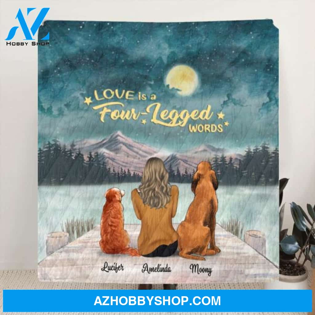 Custom Personalized Pets Mom Quilt/ Fleece Blanket - Mom With Upto 5 Pets - Best Gift For Cat Lovers, Dog Lovers - Love Is Four-Legged Words - FD19NO