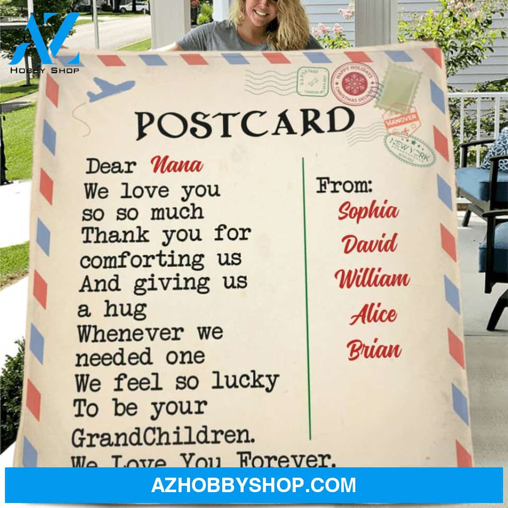 Custom Personalized Postcard Single Layer Fleece/ Quilt - Gift Idea From Grandchildren To Nana - We Love You Forever