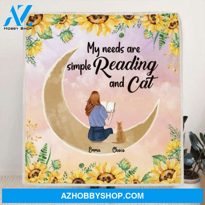 Custom Personalized Reading Dog/Cat Quilt/Fleece Blanket - Best Gift Idea For Dogs/Cats Lovers - My Needs Are Simple Reading And Cat