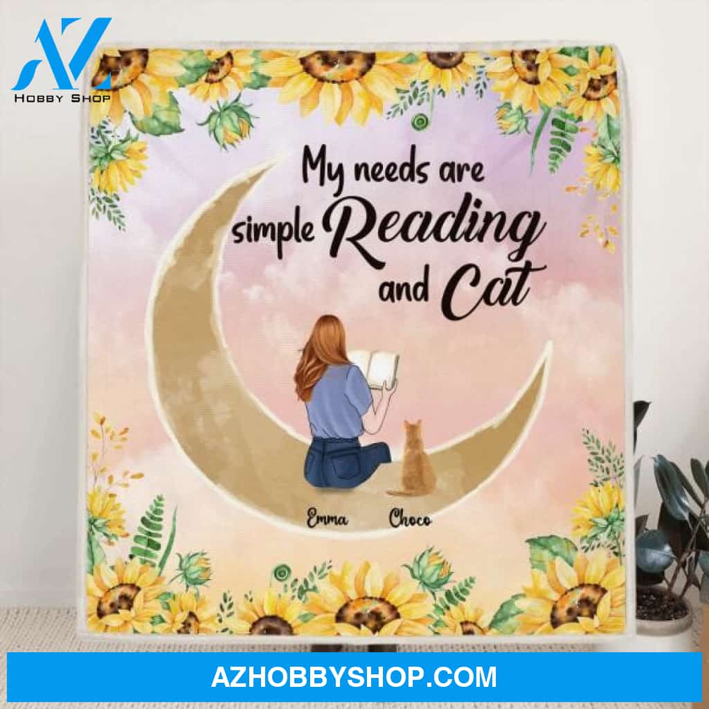 Custom Personalized Reading Dog/Cat Quilt/Fleece Blanket - Best Gift Idea For Dogs/Cats Lovers - My Needs Are Simple Reading And Cat