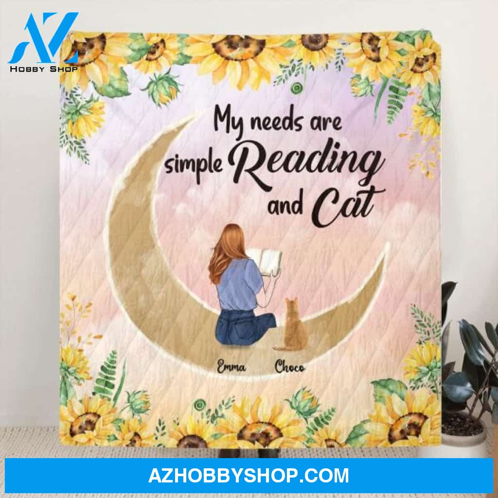 Custom Personalized Reading Dog/Cat Quilt/Fleece Blanket - Best Gift Idea For Dogs/Cats Lovers - My Needs Are Simple Reading And Cat