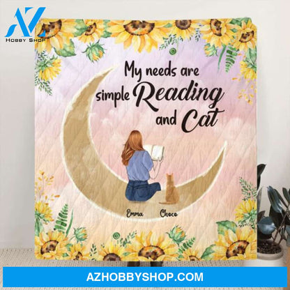 Custom Personalized Reading Dog/Cat Quilt/Fleece Blanket - Best Gift Idea For Dogs/Cats Lovers - My Needs Are Simple Reading And Cat
