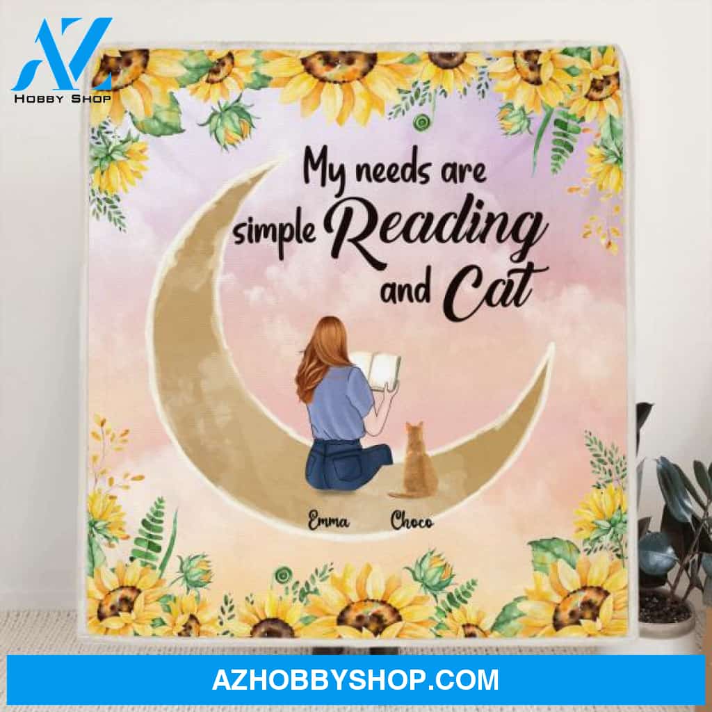 Custom Personalized Reading Dog/Cat Quilt/Fleece Blanket - Best Gift Idea For Dogs/Cats Lovers - My Needs Are Simple Reading And Cat