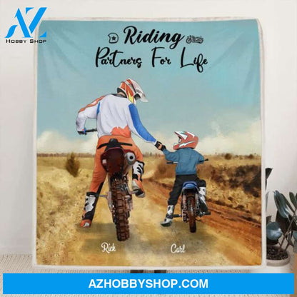 Custom Personalized Riding Blanket - Father and 1 Son, Upto 2 Sons - Best Gift for Biker Dad - Riding Partners For Life - IAKT4L