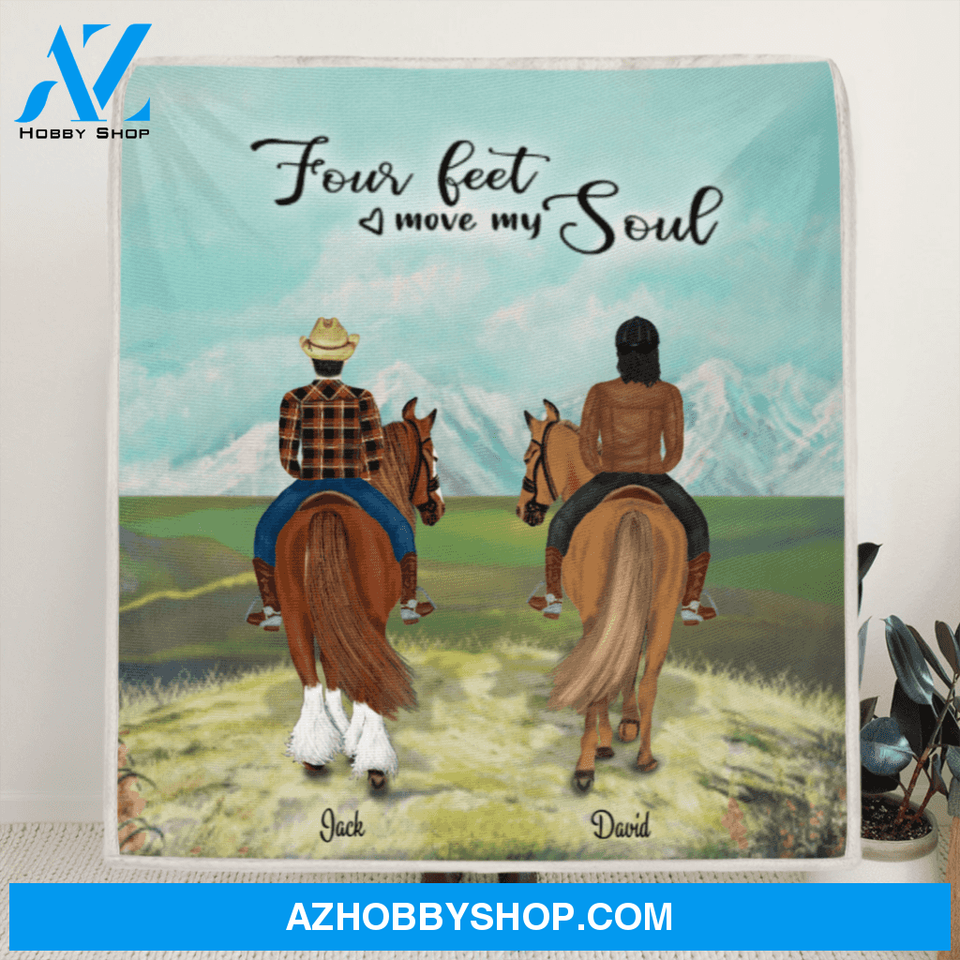 Custom Personalized Riding Horse Quilt Blanket - Same Sex Couple Riding Horses - Four feet move my soul - 5NE2CH