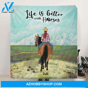 Custom Personalized Riding Horse Quilt Blanket - 1 Woman Riding Horse - Life Is Better With Horses - 5NE2CH