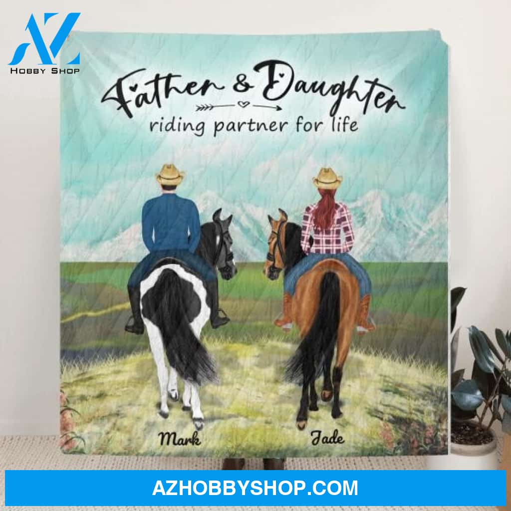 Custom Personalized Riding Horse Quilt Blanket - Father and Son, Father and Daughter - Best Gift For Dad from daughter and son