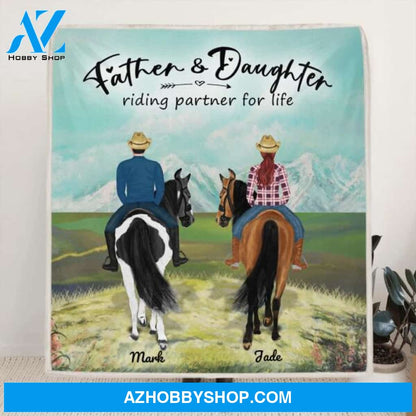 Custom Personalized Riding Horse Fleece Blanket - Best Gift To Dad From Daughter and Son - Father and Daughter/Son Blanket