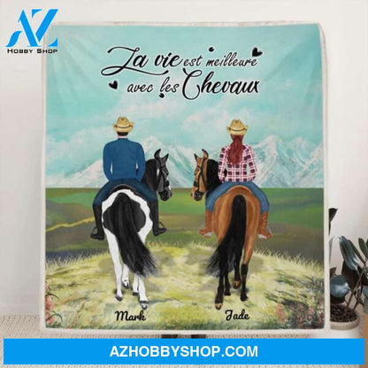Custom Personalized Riding Horse Blanket - Best Gift For Couple, Horse Lovers - La vie est meilleure avec les chevaux