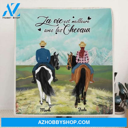 Custom Personalized Riding Horse Blanket - Best Gift For Couple, Horse Lovers - La vie est meilleure avec les chevaux