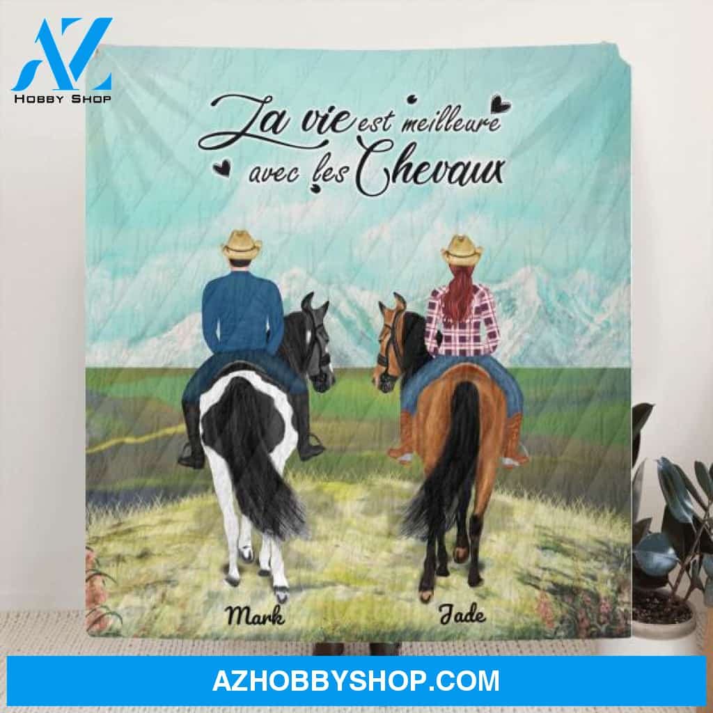 Custom Personalized Riding Horse Blanket - Best Gift For Couple, Horse Lovers - La vie est meilleure avec les chevaux