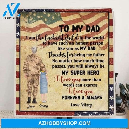 Custom Personalized Soldier Father and Child Blanket - Gift For Father From Son and Daughter - I Love You Forever and Always - DISY8N