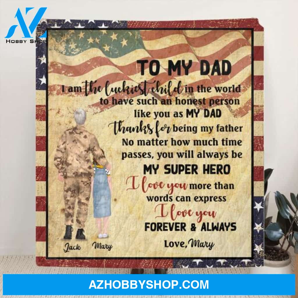 Custom Personalized Soldier Father and Child Blanket - Gift For Father From Son and Daughter - I Love You Forever and Always - DISY8N