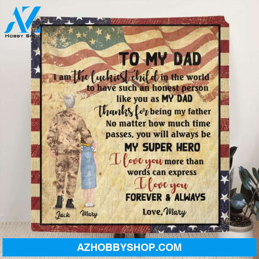 Custom Personalized Soldier Father and Child Blanket - Gift For Father From Son and Daughter - I Love You Forever and Always - DISY8N
