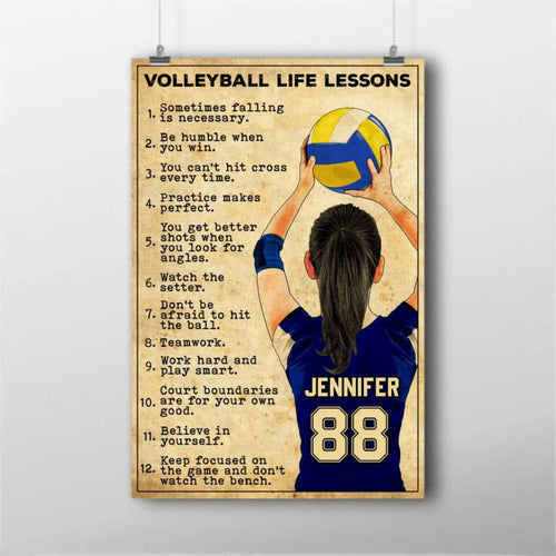 Custom Personalized Volleyball Life Lessons Poster, Canvas with custom Name, Number & Appearance, Vintage Style, Sport Gifts For Daughter NTB0318B01DP