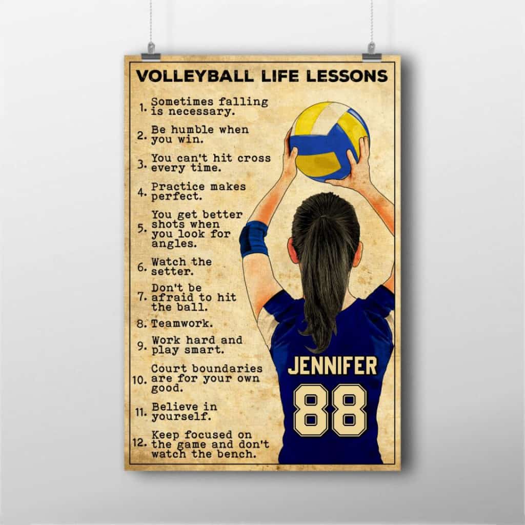 Custom Personalized Volleyball Life Lessons Poster, Canvas with custom Name, Number & Appearance, Vintage Style, Sport Gifts For Daughter NTB0318B01DP