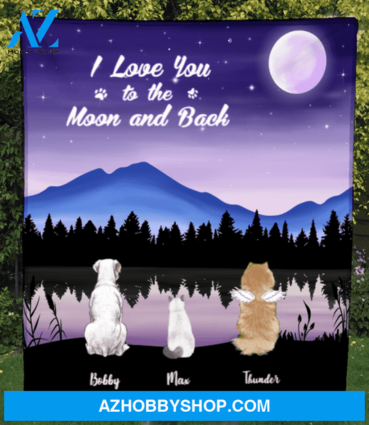 Custom Pet Blanket - Personalized Pet Fleece Blanket Gifts For Dog and Cat Lovers - 3 Pets, I love you to the moon and back