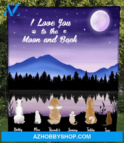 Custom Pet Blanket - Personalized Pet Fleece Blanket Gifts For Dog and Cat Lovers - 6 Pets, I love you to the moon and back