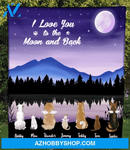 Custom Pet Blanket - Personalized Pet Fleece Blanket Gift For Dog Lovers, Cat Lovers - 7 Pets, I love you to the moon and back