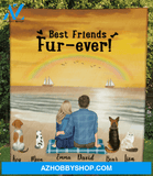 Custom Pet Blanket, Gift idea for the whole family, cat dog lovers - 4 Pets & Couple rainbow on the beach quilt - Best friends Fur-ever