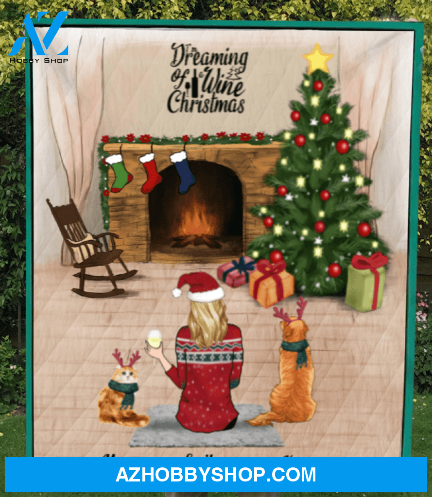 Custom Pet Blanket - Personalized Pet Blanket Christmas Gifts For Dog and Cat Lovers - Pet Mom & 2 Pets Happy Pawlidays