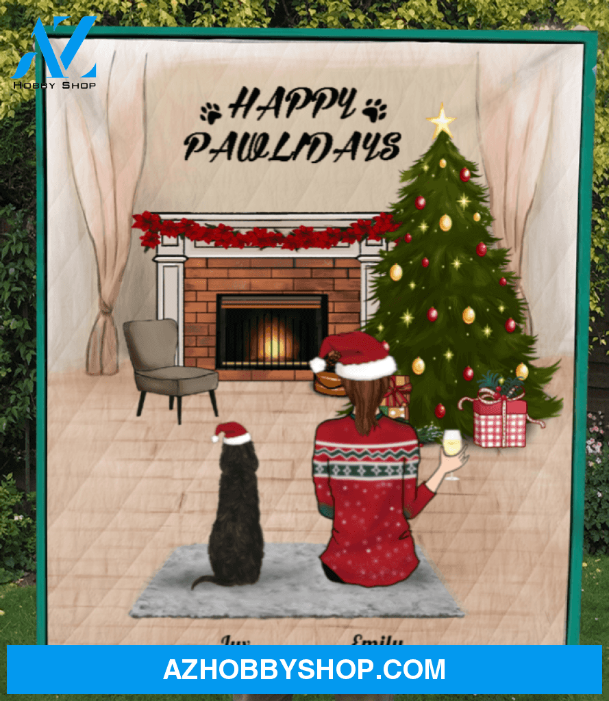 Custom Pet Blanket - Personalized Pet Blanket Christmas Gifts For Dog and Cat Lovers - Pet Mom Upto 6 Pets Happy Pawlidays Quilt