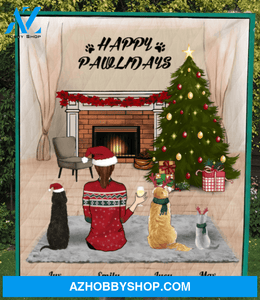 Custom Pet Blanket - Personalized Pet Blanket Christmas Gifts For Dog and Cat Lovers - Pet Mom & 3 Pets Happy Pawlidays