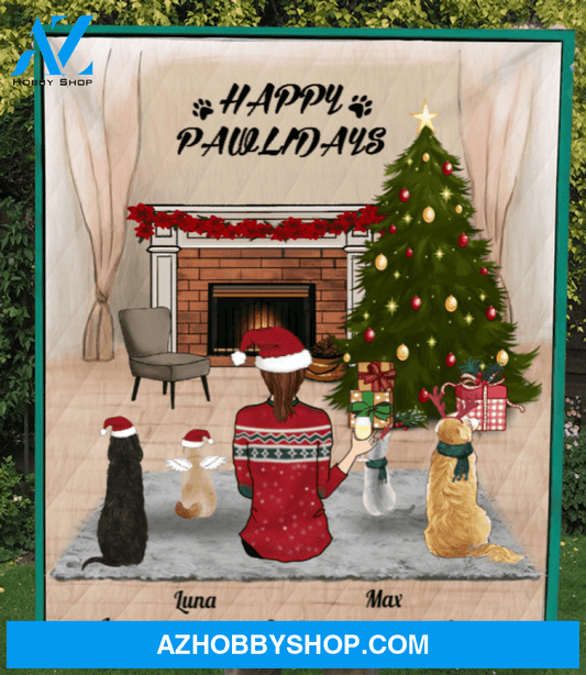 Custom Pet Blanket - Personalized Pet Blanket Christmas Gifts For Dog and Cat Lovers - Pet Mom & 4 Pets Happy Pawlidays